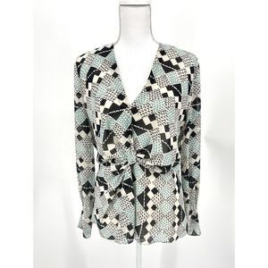 Reiss Geometric Patterned Blouse - Black, White, Green